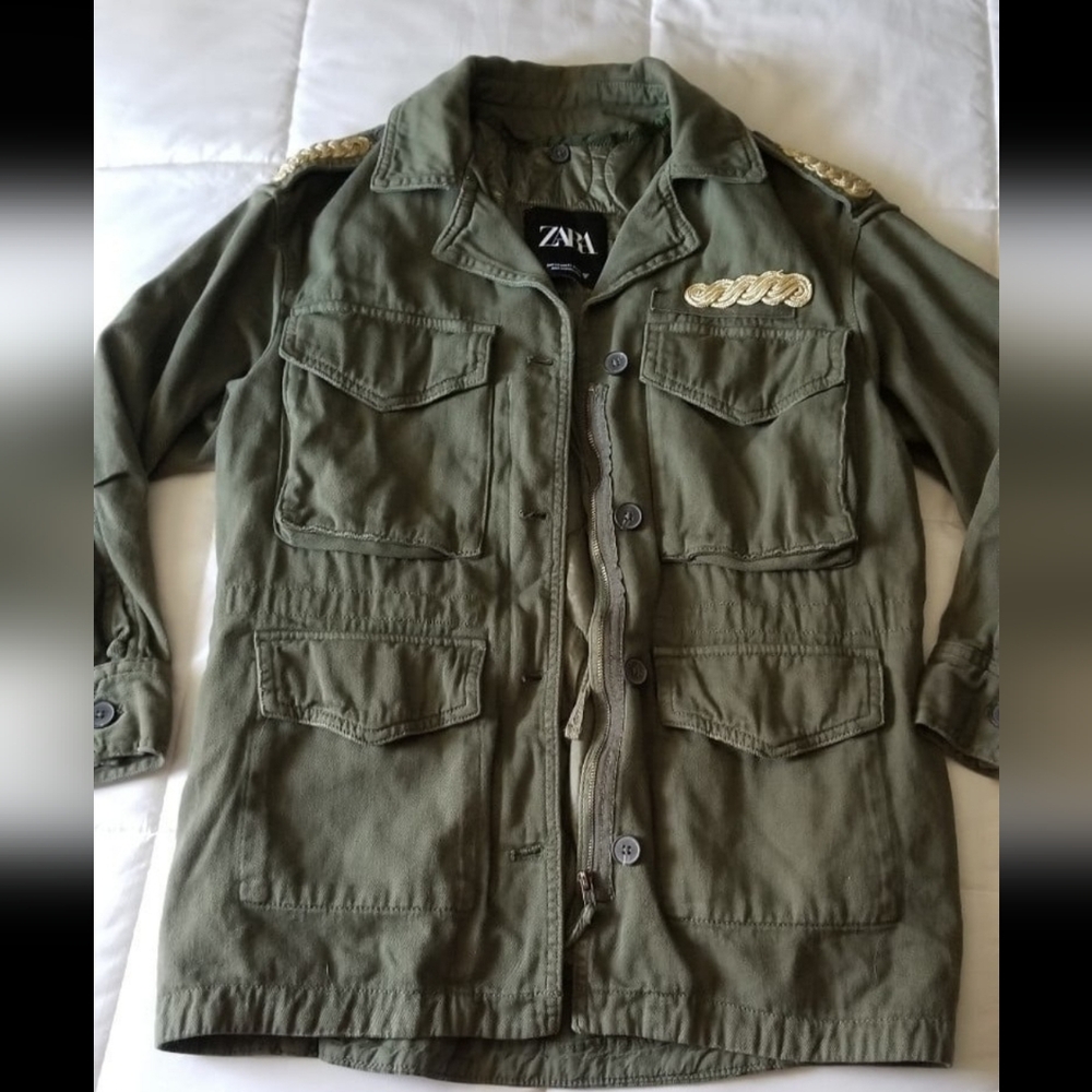 Zara Oversized Military Army Green Utility Field Jacket Coat.